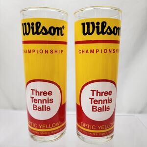 Wilson Championship Tennis Balls Highball Glasses x2 Bright Yellow Drinkware